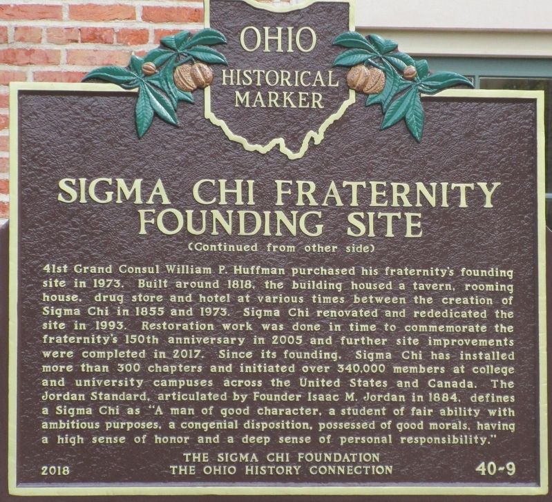 Sigma Chi Fraternity Founding Site Marker Reverse image. Click for full size.