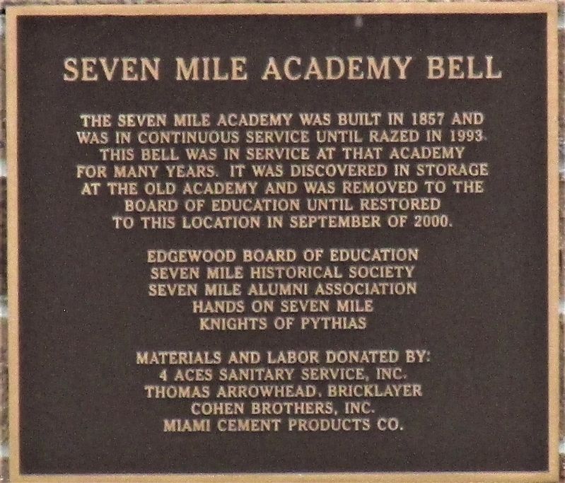 Seven Mile Academy Bell Marker image. Click for full size.