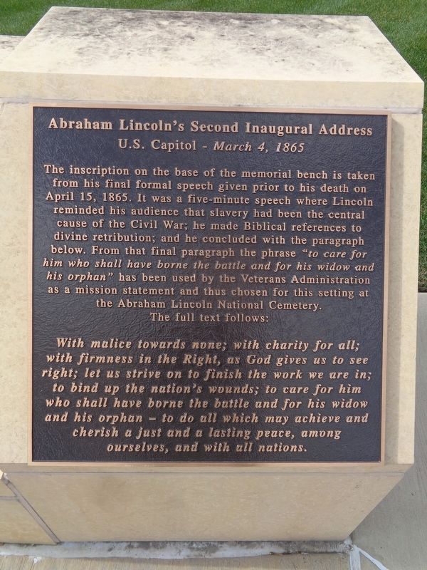 Abraham Lincoln's Second Inaugural Address Marker image. Click for full size.