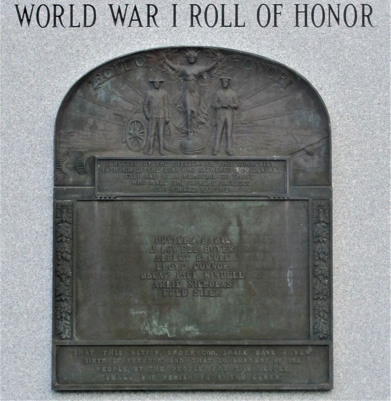 World War I Roll of Honor Marker image. Click for full size.