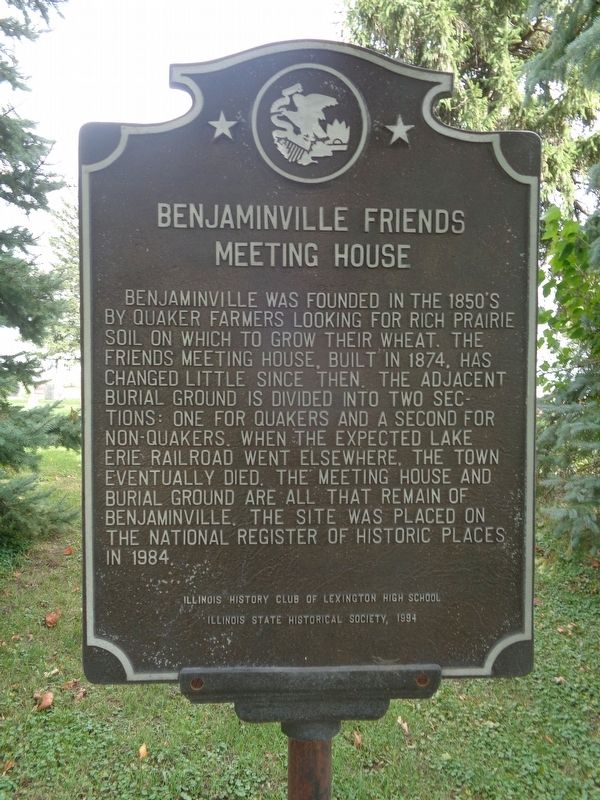 Benjaminville Friends Meeting House Marker. Click for full size. Benjaminville Friends Meeting House Marker image. Click for full size.