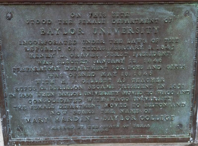 The Female Department of Baylor University Marker image. Click for full size.