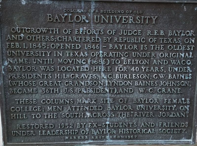 Columns of a Building of Old Baylor University Marker image. Click for full size.