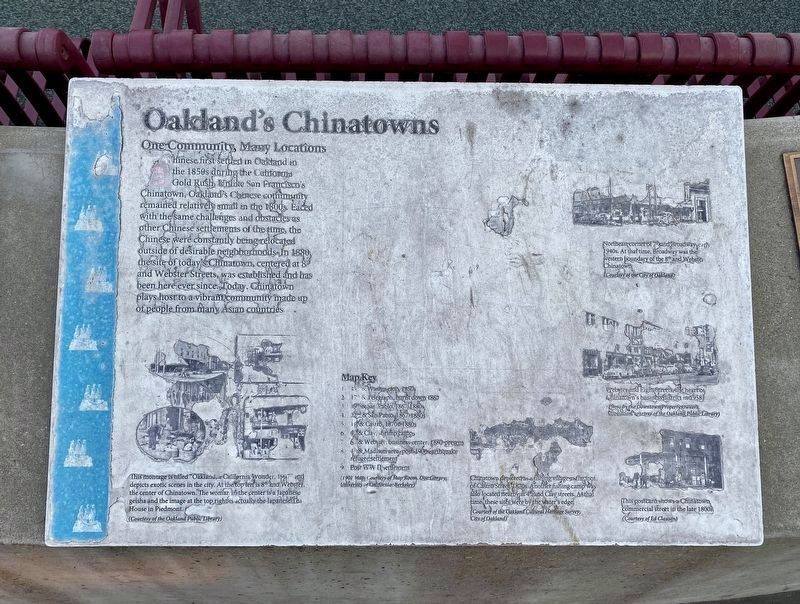 Oakland’s Chinatowns Marker - now in poor condition. Click for full size. Oakland’s Chinatowns Marker - now in poor condition image. Click for full size.