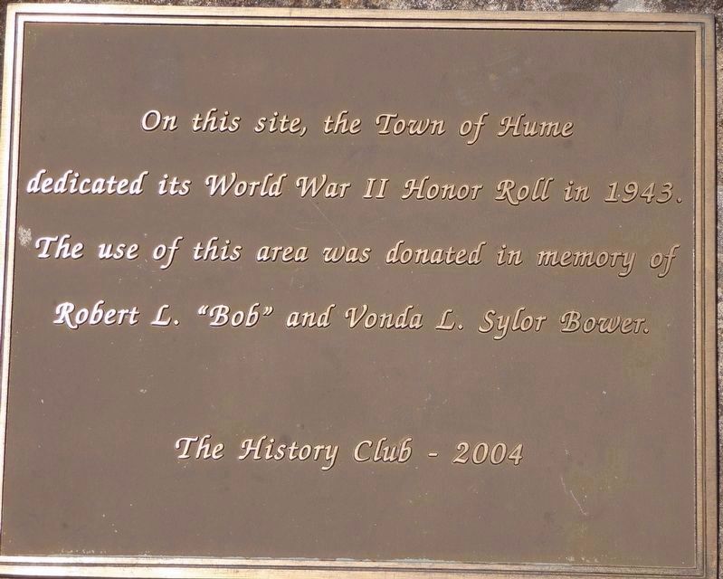 Town of Hume Honor Roll Marker image. Click for full size.