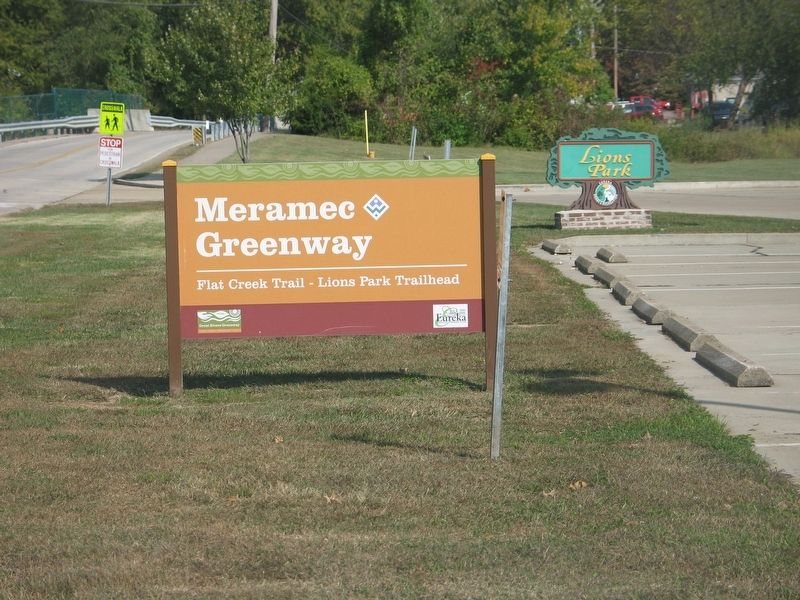 Meramec Greenway sign at Lions Park entrance image. Click for full size.