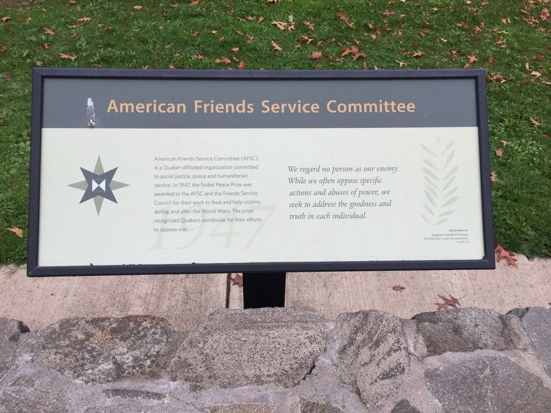 American Friends Service Committee (1947) Marker image. Click for full size.
