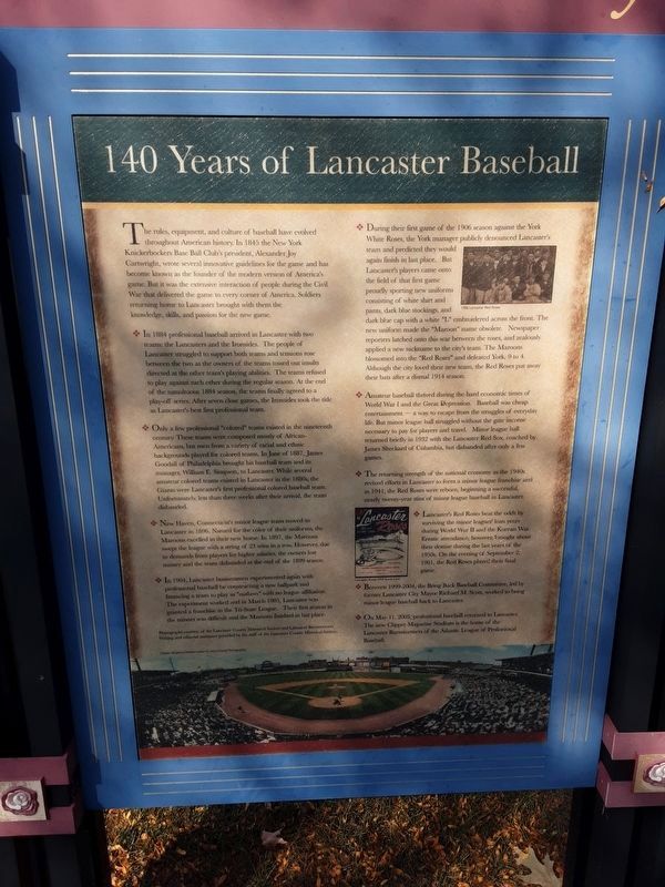 140 Years of Lancaster Baseball Marker image. Click for full size.