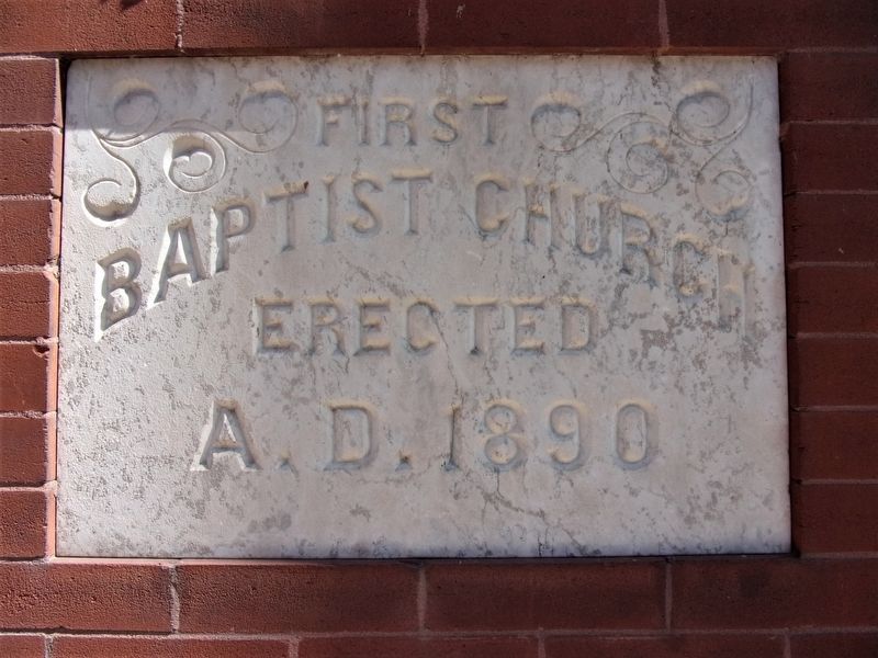 First Baptist Church cornerstone image. Click for full size.