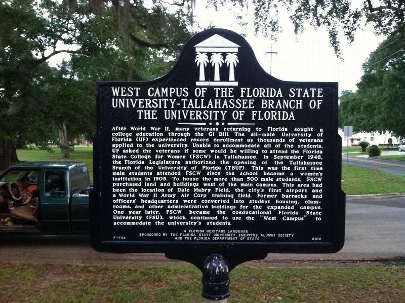 West Campus of the Florida State University-Tallahassee Branch the University of Florida Marker image. Click for full size.