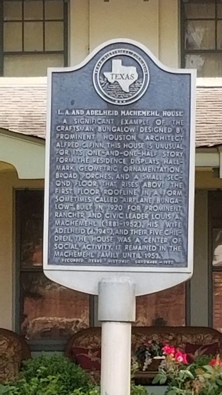 L.A. and Adelheid Machemehl House Marker. Click for full size. L.A. and Adelheid Machemehl House Marker image. Click for full size.