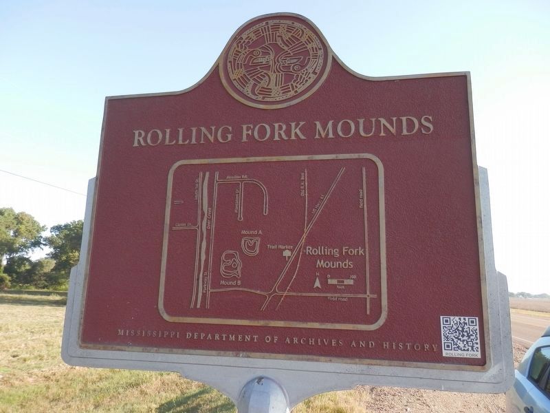 Back of marker with map showing mound locations. image. Click for full size.
