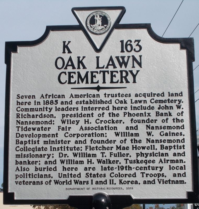 Oak Lawn Cemetery Marker image. Click for full size.