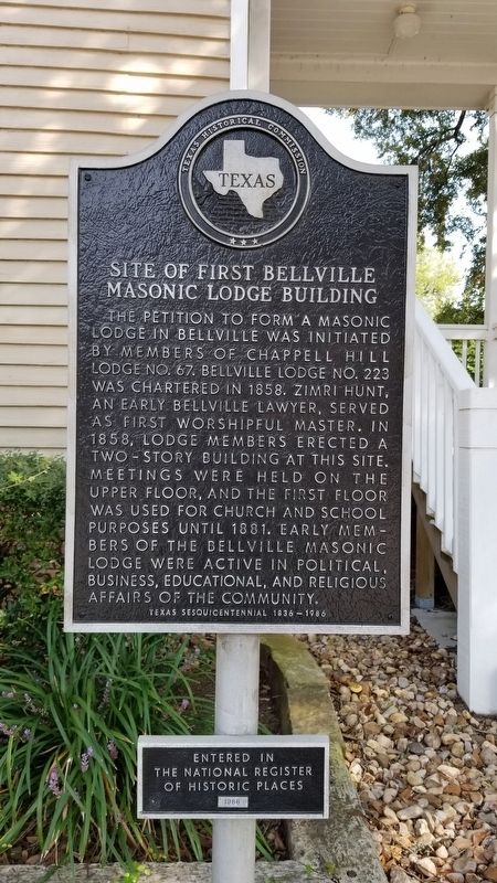 Site of First Bellville Masonic Lodge Building Marker image. Click for full size.