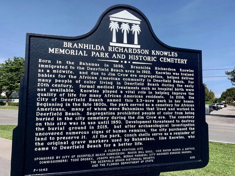 Branhilda Richardson Knowles Memorial Park and Historic Cemetery Marker image. Click for full size.