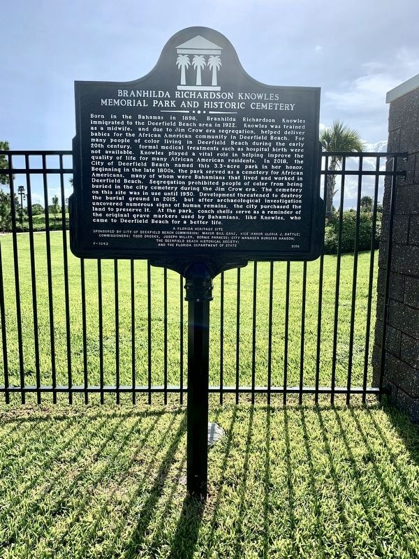 Branhilda Richardson Knowles Memorial Park and Historic Cemetery Marker image. Click for full size.