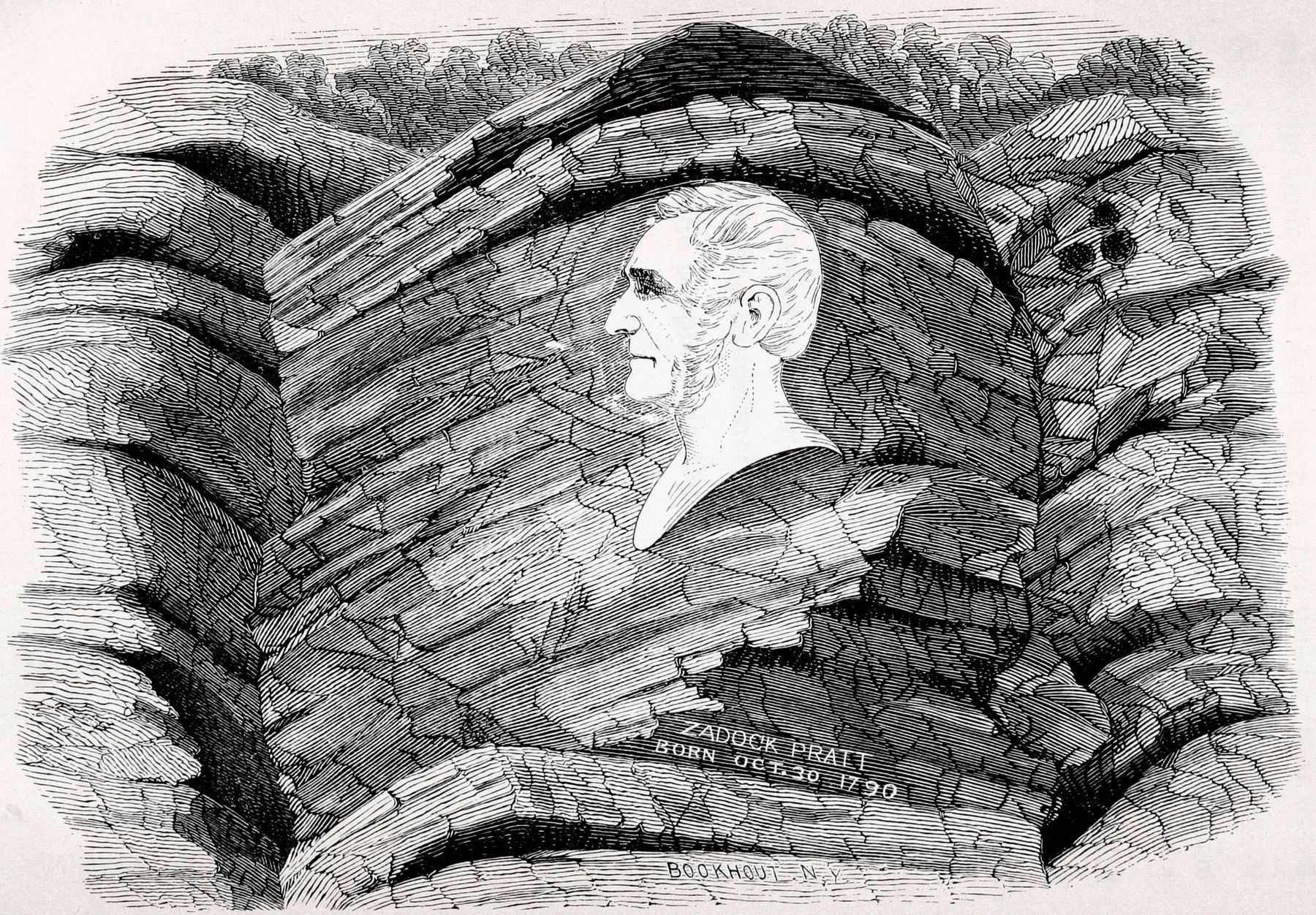 Bust on the Rock<br>Zadock Pratt<br>Born Oct. 30 1790 image. Click for full size.