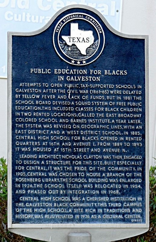 Public Education for Blacks in Galveston Marker image. Click for full size.