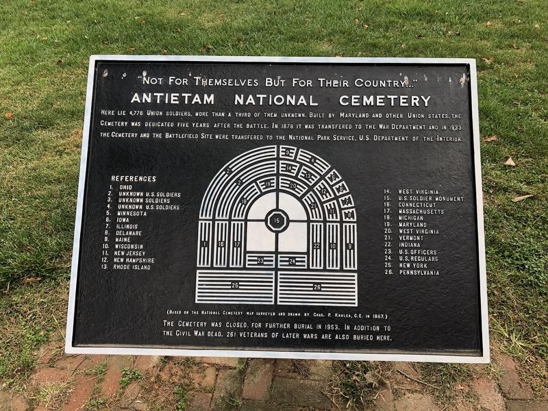 Antietam National Cemetery Marker. Click for full size. Antietam National Cemetery Marker image. Click for full size.