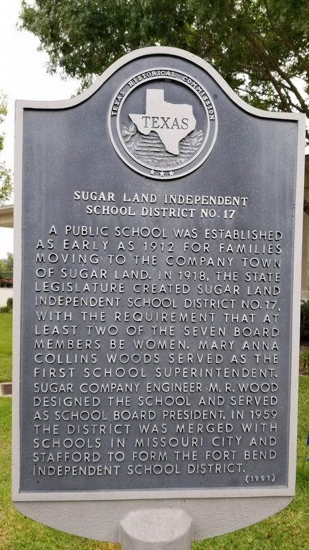 Sugar Land Independent School District No. 17 Marker image. Click for full size.