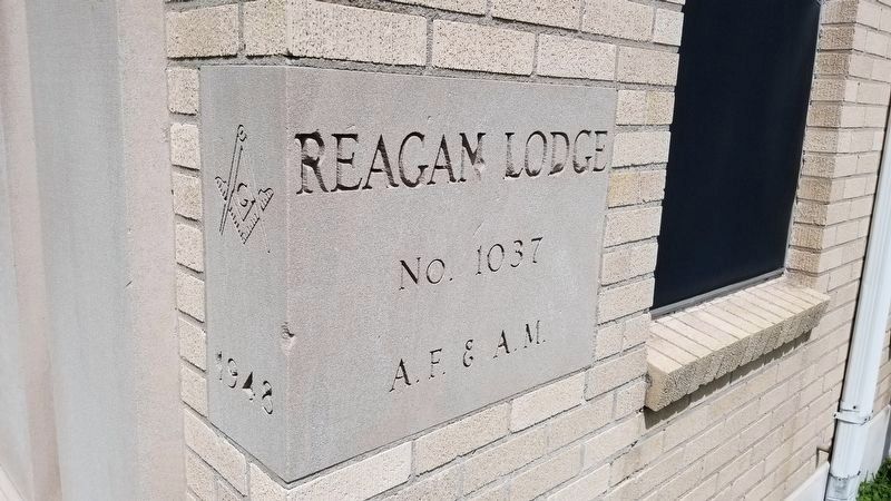 Cornerstone of the Reagan Masonic Lodge No. 1037 A.F. & A.M.. Click for full size. Cornerstone of the Reagan Masonic Lodge No. 1037 A.F. & A.M. image. Click for full size.