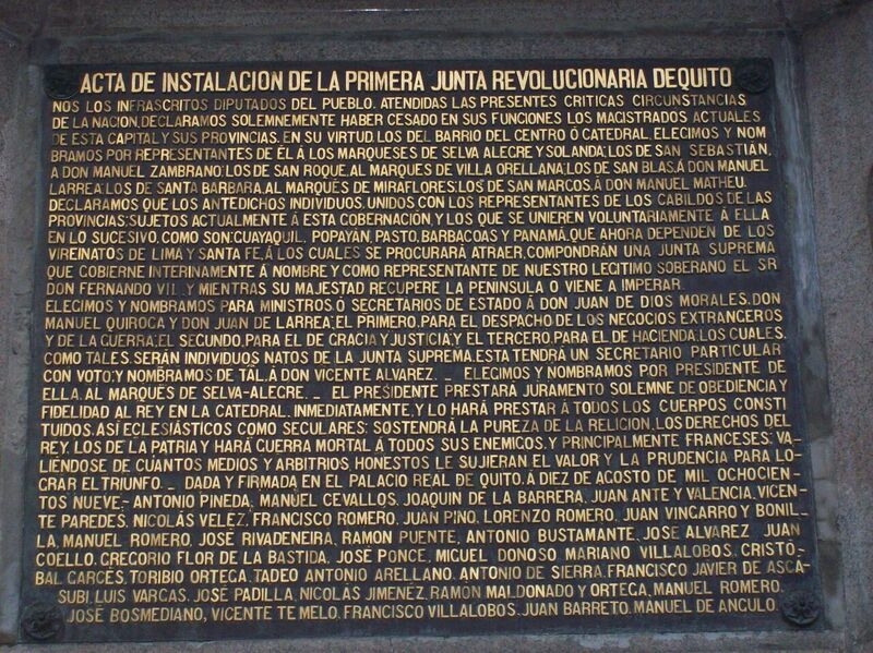 Act of the First Revolutionary Government of Quito Marker