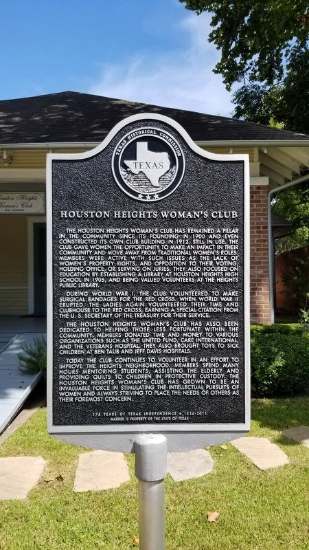 Houston Heights Woman's Club Marker image. Click for full size.