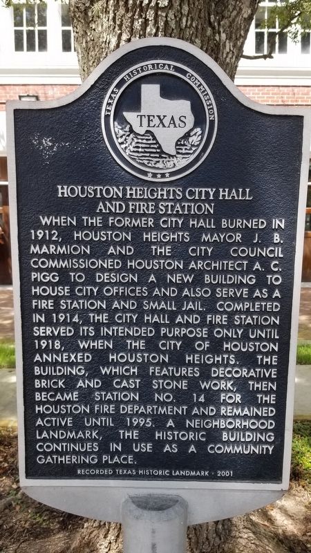 Houston Heights City Hall and Fire Station Marker image. Click for full size.