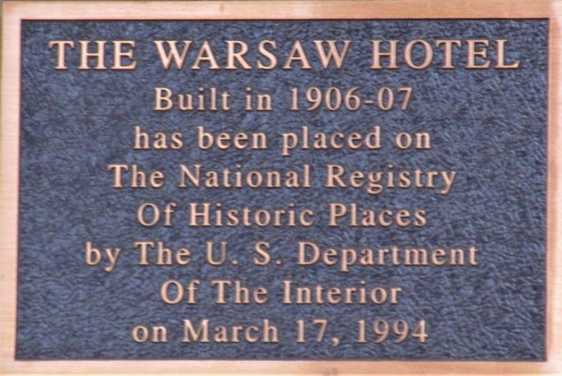 The Warsaw Hotel Marker image. Click for full size.