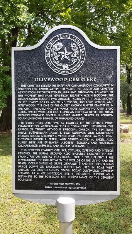 Olivewood Cemetery Marker. Click for full size. Olivewood Cemetery Marker image. Click for full size.