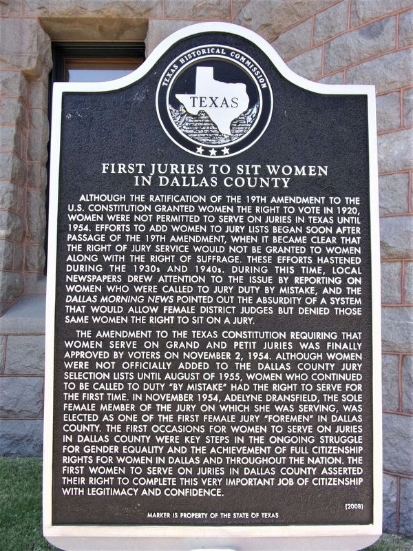 First Juries to Sit Women in Dallas County Marker image. Click for full size.