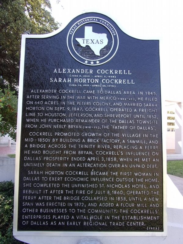 Alexander Cockrell and Sarah Horton Cockrell Marker image. Click for full size.