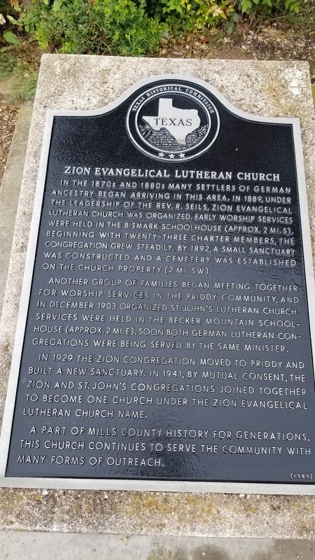Zion Evangelical Lutheran Church Marker image. Click for full size.
