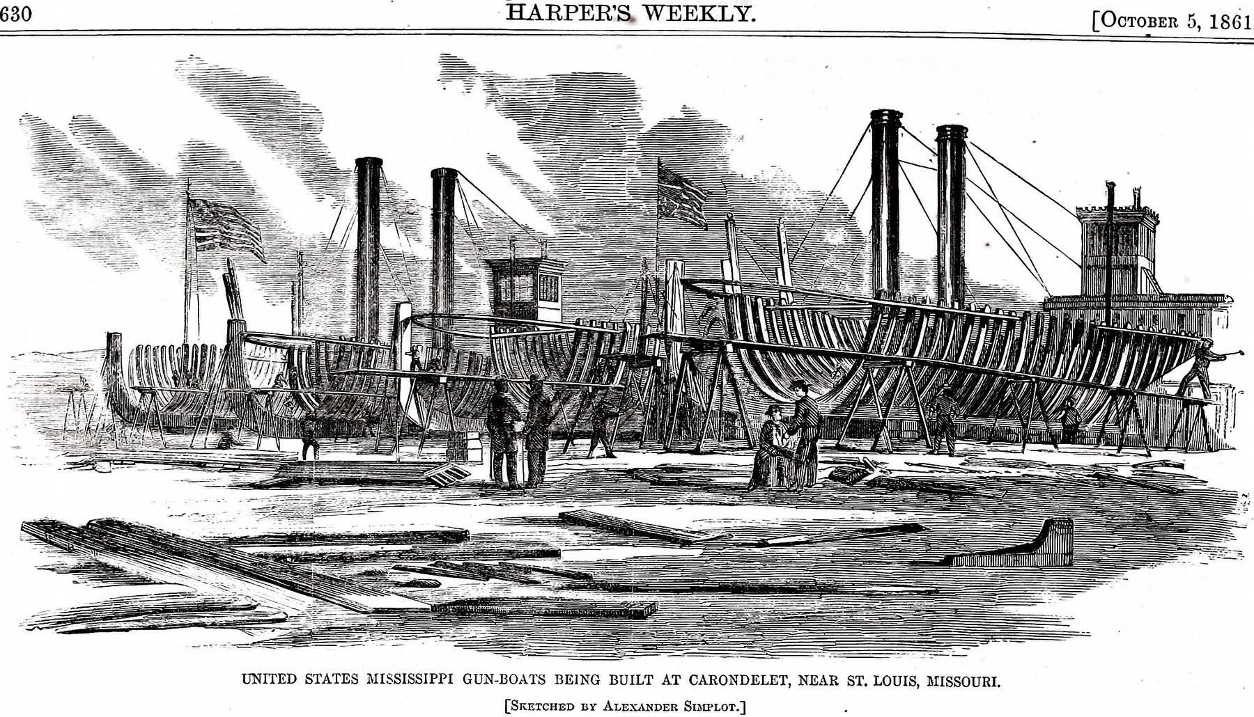 Mississippi Gun-Boats<br>being built at Carondolet<br>near St. Louis Missouri. image. Click for full size.