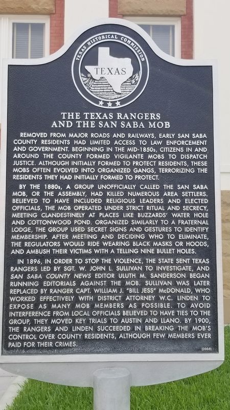 The Texas Rangers and the San Saba Mob Marker image. Click for full size.