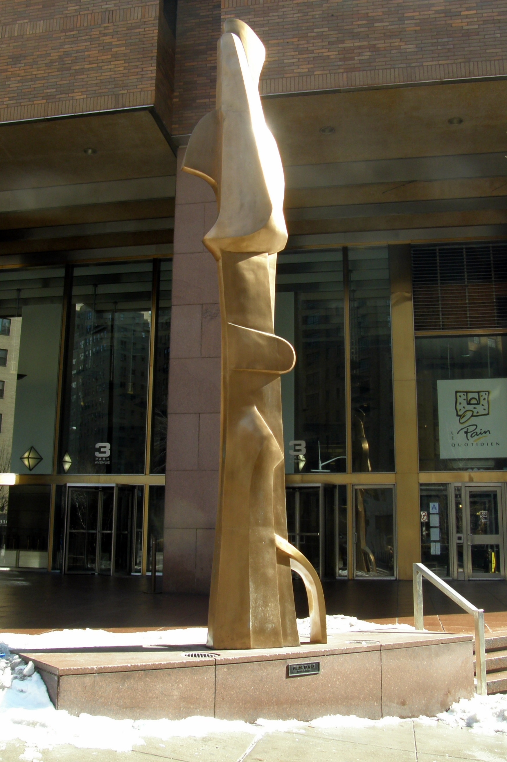 "Obelisk to Peace" at the 3 Park Avenue main entrance.