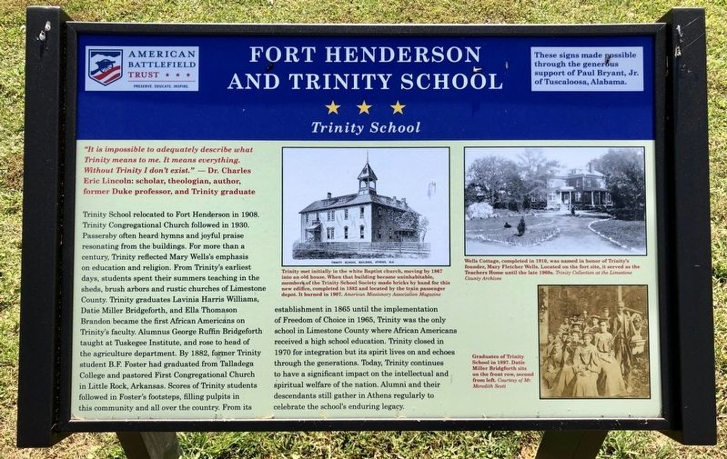 Fort Henderson and Trinity School Marker image. Click for full size.