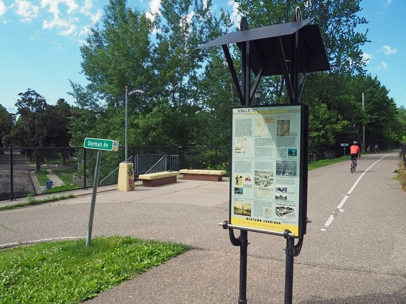 Marker at the east end of the Midtown Greenway image. Click for full size.