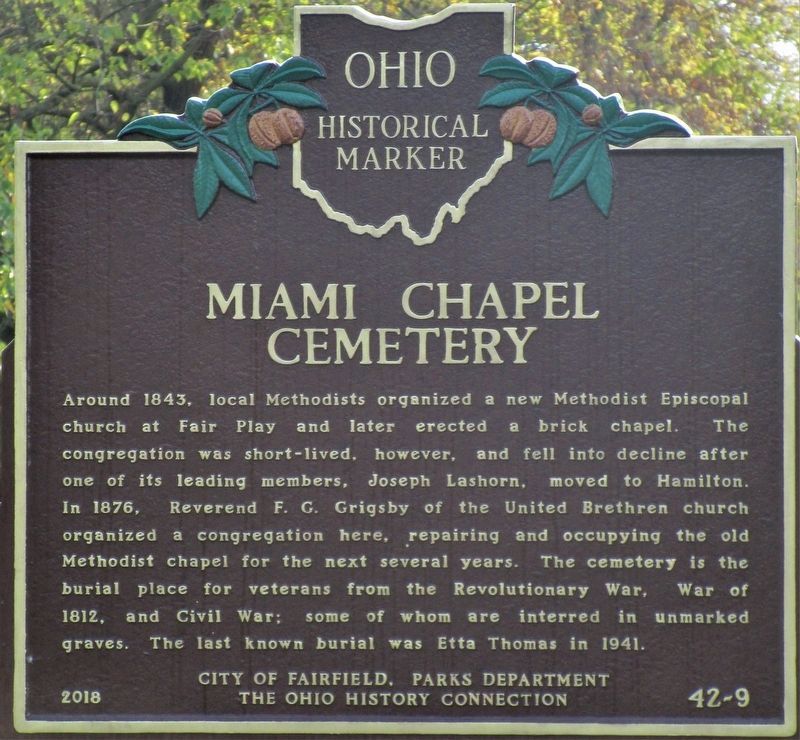 Miami Chapel Cemetery side of the marker image. Click for full size.