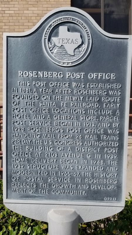 Rosenberg Post Office Marker image. Click for full size.