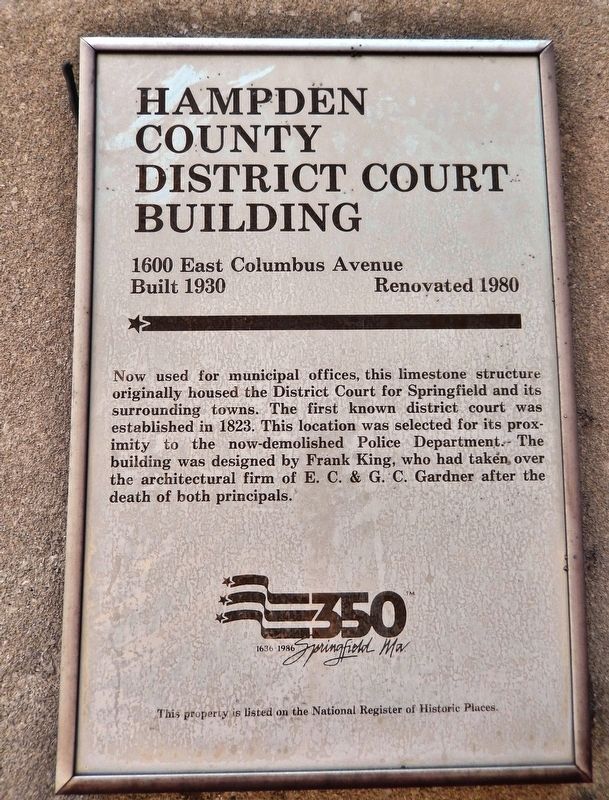 Hampden County District Court Building Marker image. Click for full size.