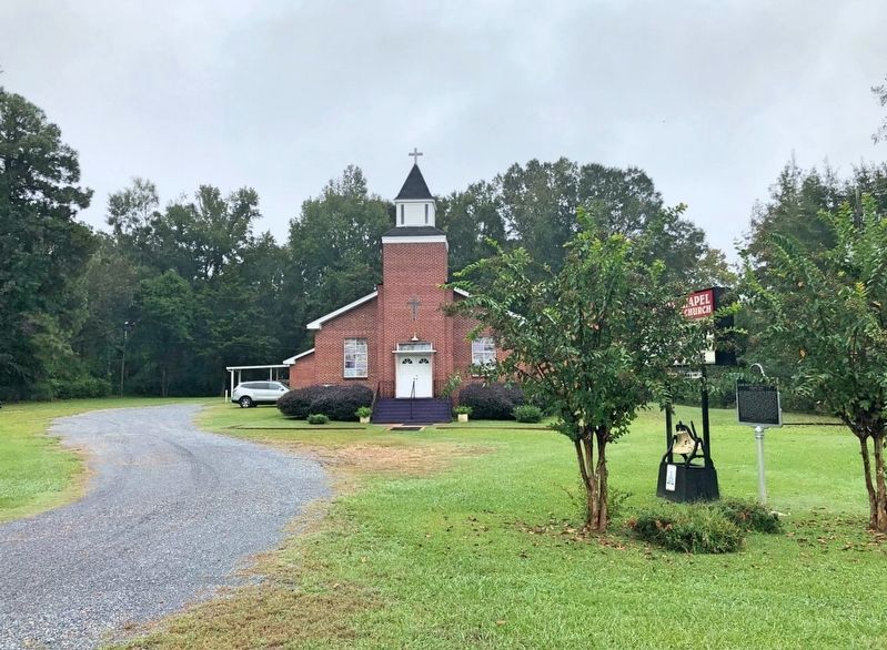 Union Chapel A.M.E. Zion Church with marker on right between trees. image. Click for full size.
