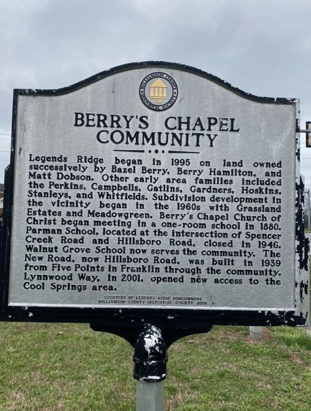 Berry’s Chapel Community side of the marker image. Click for full size.
