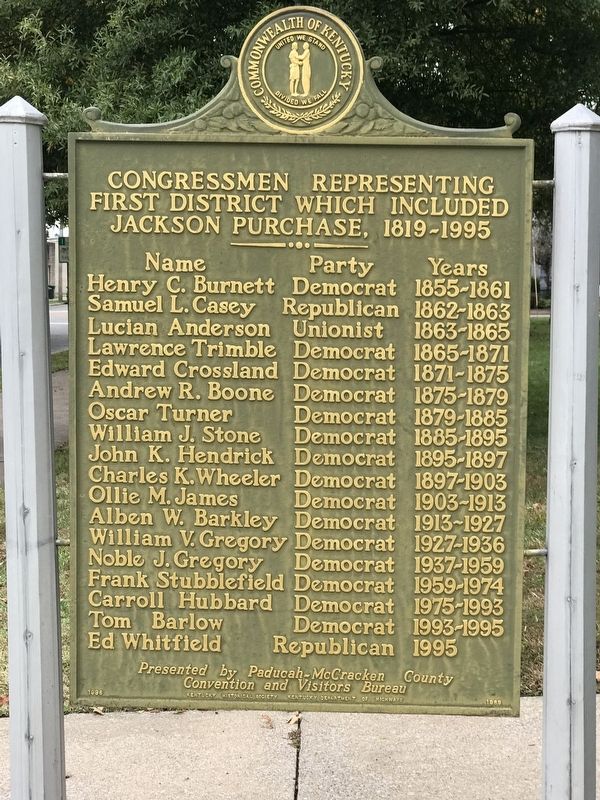 Congressmen Representing First District Which Included Jackson Purchase, 1819-1995 Marker image. Click for full size.