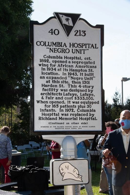Columbia Hospital "Negro Unit" Marker side one image. Click for full size.