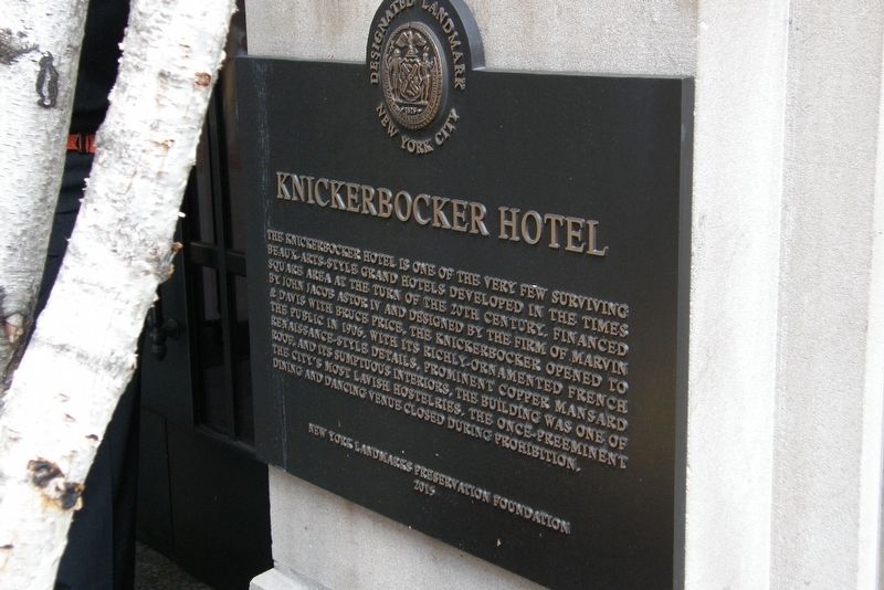 Knickerbocker Hotel plaque image. Click for full size.