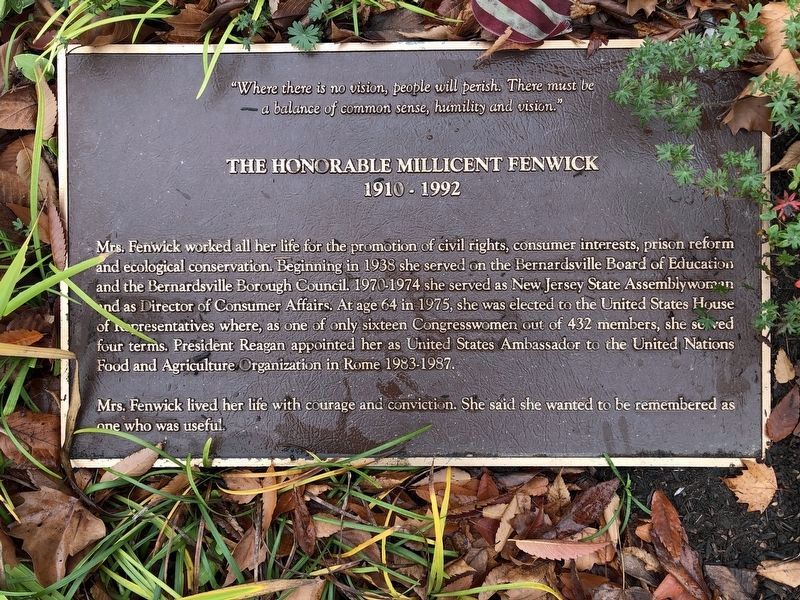 The Honorable Millicent Fenwick Marker image. Click for full size.