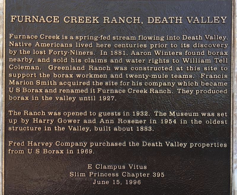 Furnace Creek Ranch Marker image. Click for full size.