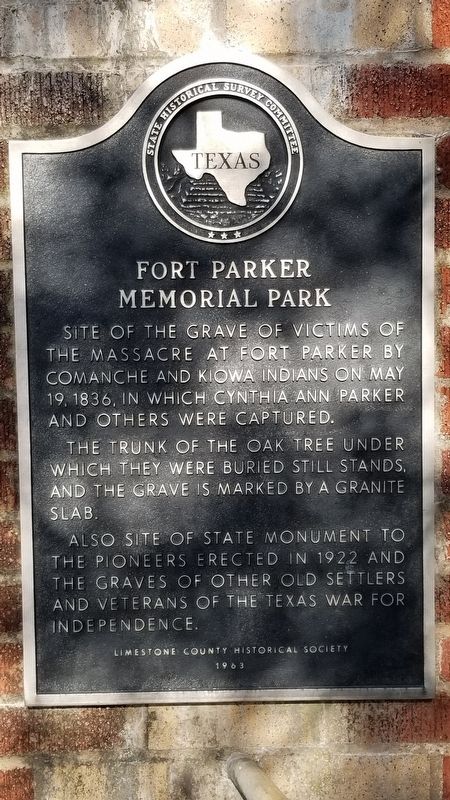 Fort Parker Memorial Park Marker image. Click for full size.