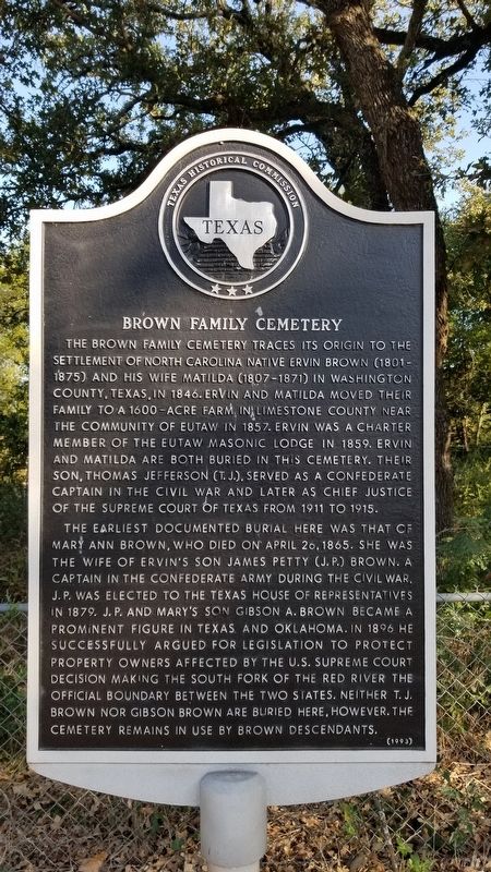 Brown Family Cemetery Marker. Click for full size. Brown Family Cemetery Marker image. Click for full size.